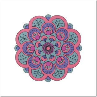 Green and pink mandala pattern Posters and Art